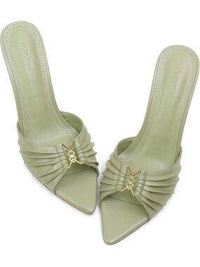 Women's Green Faux Leather Pointed Toe Stylish Elegant Comfortable High Heel